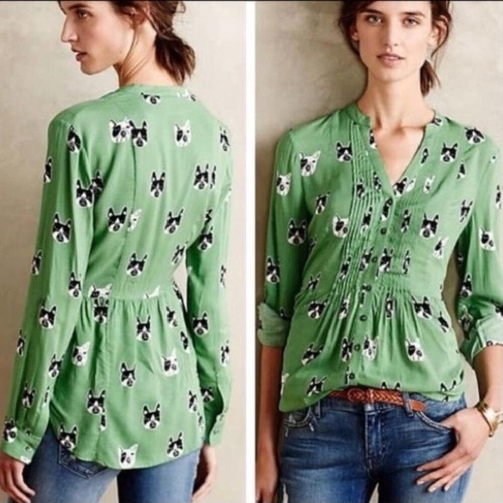Anthropologie Maeve French Bulldog Blouse